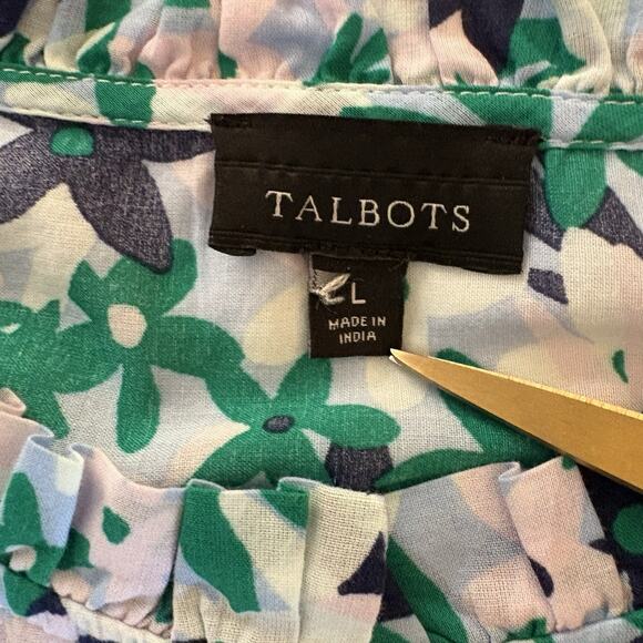 Talbots Floral Print Long Sleeve Button Down Shirt Ruffle Collar Size Large - Picture 8 of 12